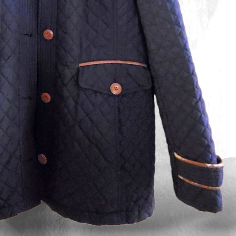 Lands End Black Quilted Jacket Floral Interior Primaloft Lightweight Sz Large - Picture 11 of 15
